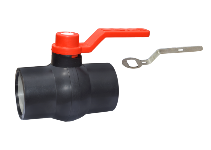 Long Handle Solid Ball Valve Black MS Plate Red