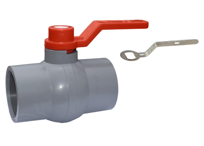 Long Handle Solid Ball Valve Gray MS Plate Red