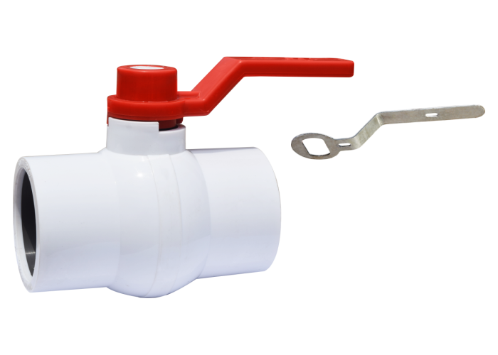 Long Handle Solid Ball Valve White MS Plate Red