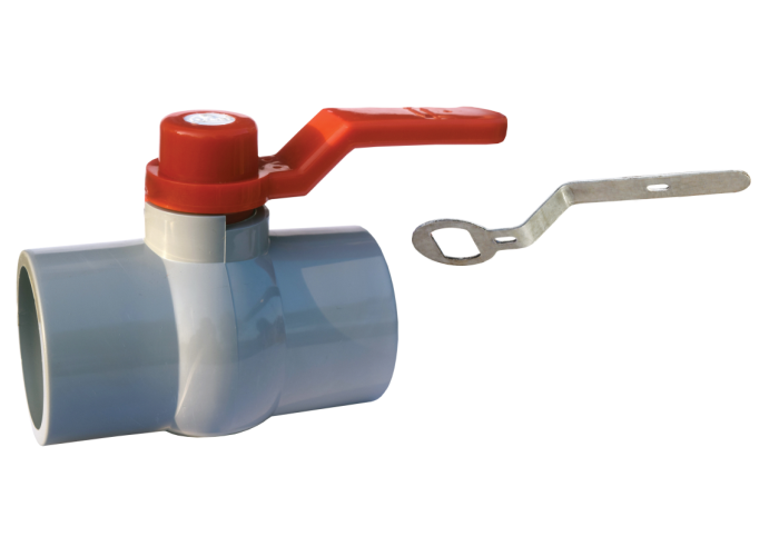 RPVC Ball Valve Gray Long Handle Red MS Plate