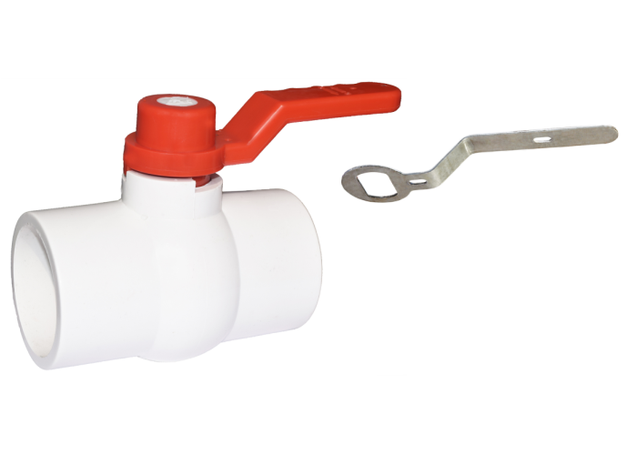 RPVC Ball Valve White Long Handle Red MS Plate