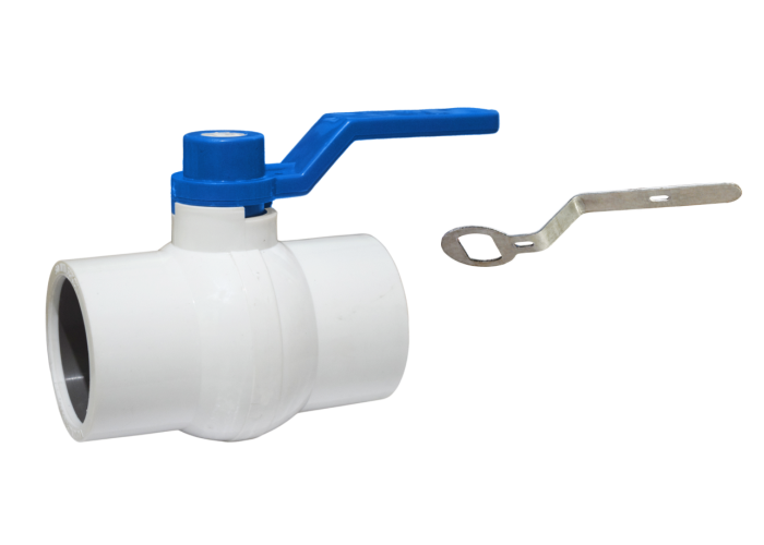 Solid Ball Valve White Long Handle MS Plate Blue